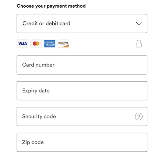 fill in payment info