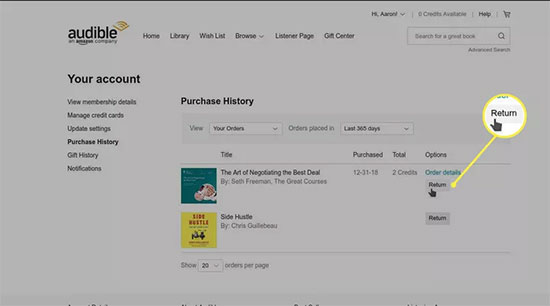 find audible return book desktop