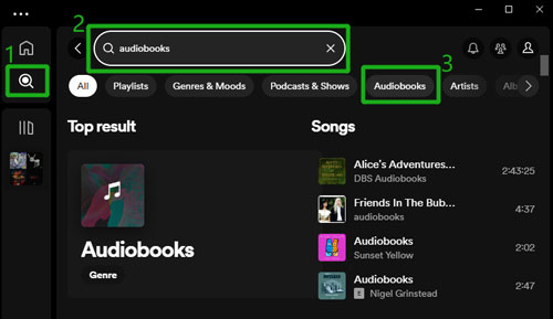 search for spotify audiobooks by keywords