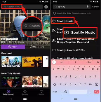 find spotify app in roku mobile app