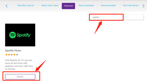 search for spotify app on roku website