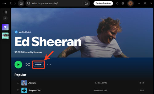 find new music spotify via following artist