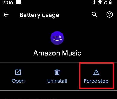 force stop amazon music app to fix amazon music not shuffling