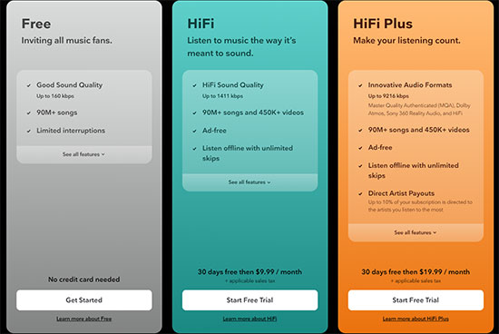 free vs hifi vs hifi plus