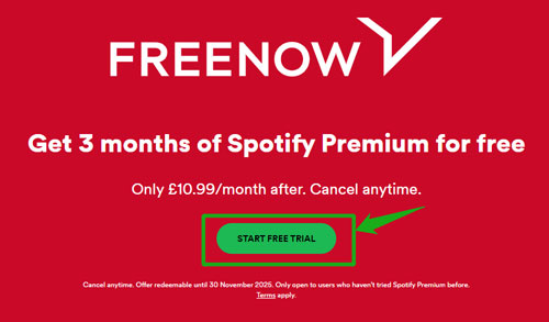get spotify premium free trial 3 months via freenow