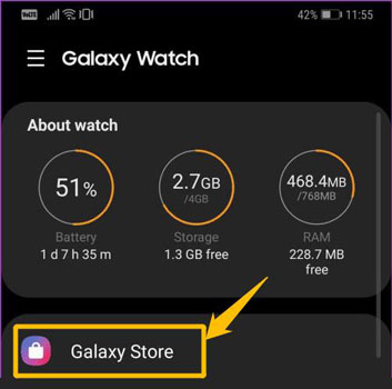 go to galaxy store on galaxy wearable app