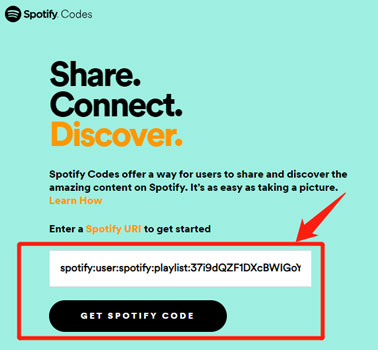 insert spotify playlist link and get code