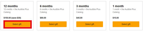 select plans to gift audible membership