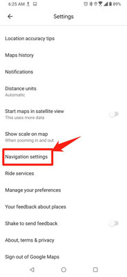go to navigation settings on google maps app