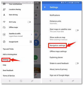 go to google maps settings on android