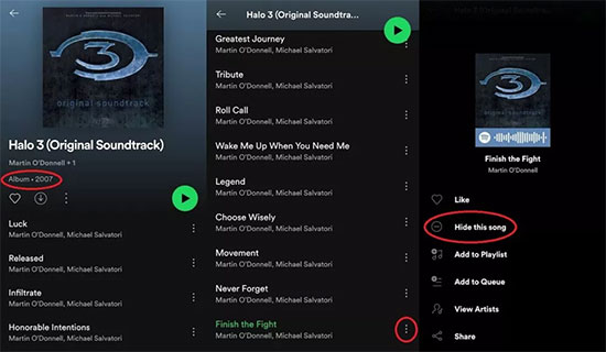 hide a song on spotify album