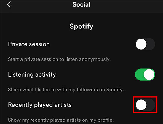 hide recently played artists on spotify mobile