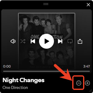 unlike a song on spotify by hiding on mini player screen