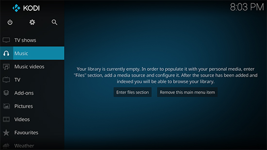 music part on kodi
