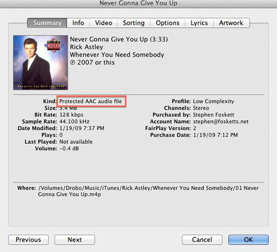 find itunes drm protected song
