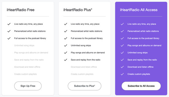 iheartradio subscription plans