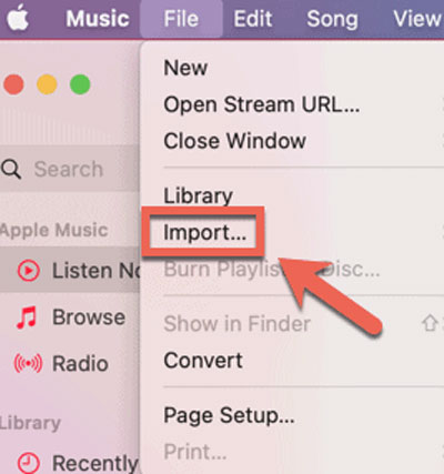 hit import on the music app mac