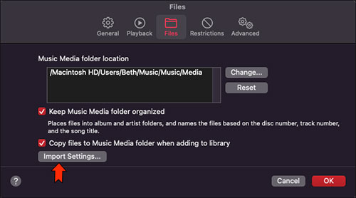 import settings in apple music for mac app