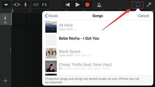 import songs from spotify to garageband on iphone