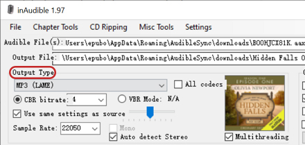 set audible output type to flac