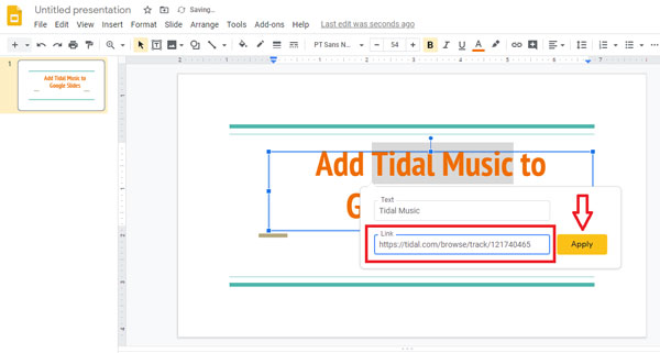 insert tidal link to google slides