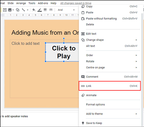 insert spotify song link into google slides