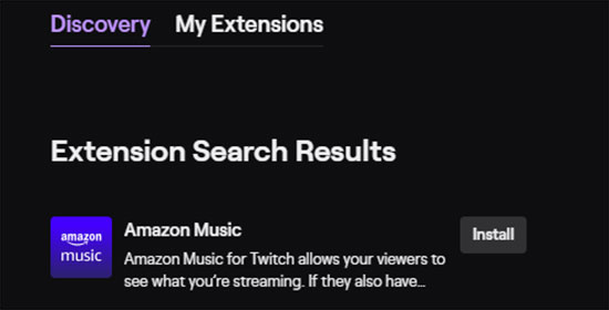 Twitch'e Amazon Music Extension'ı yükleyin