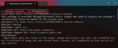 install and use apple music preview windows 11 via command prompt
