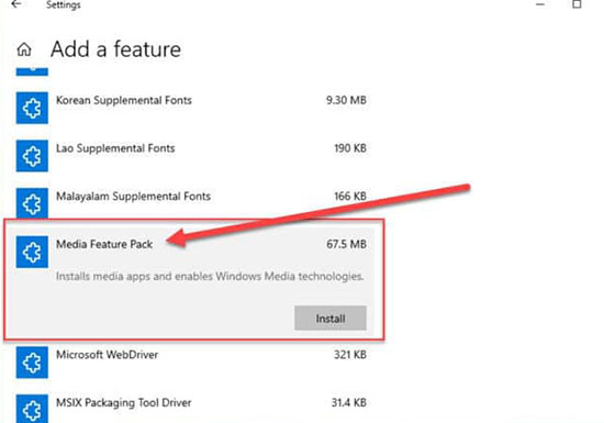 install media feature pack