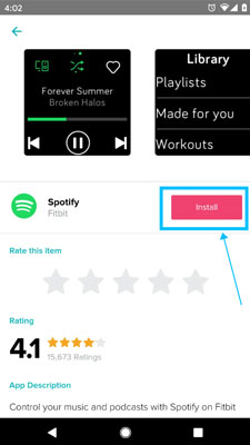 install spotify app for fitbit
