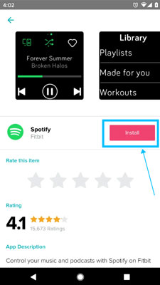 install spotify app for fitbit