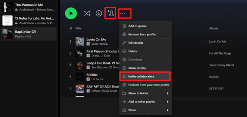 invite collaborators in spotify playlist page on pc