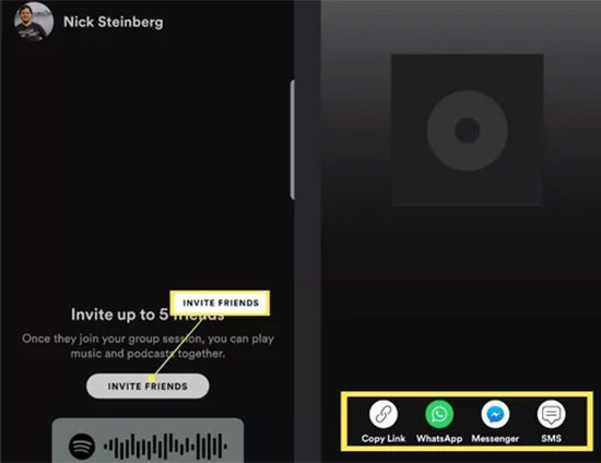 invite friends to spotify group session