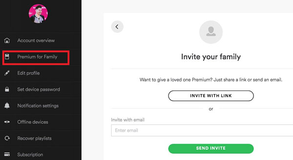 invite spotify family member