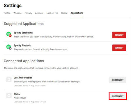 last fm disconnect tidal
