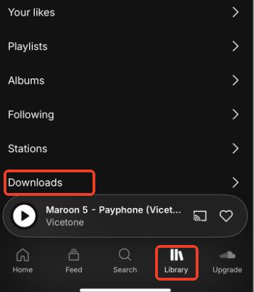 find the downloaded soundcloud tracks on iphone