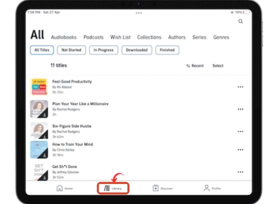 library section in audible ipad