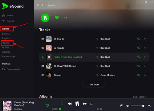 find and play added spotify music on esound