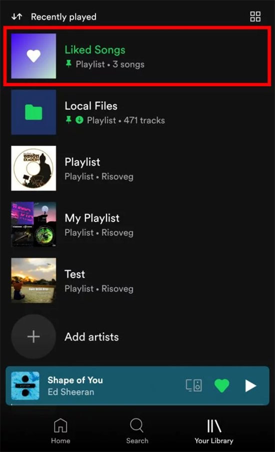 liked songs on spotify mobile