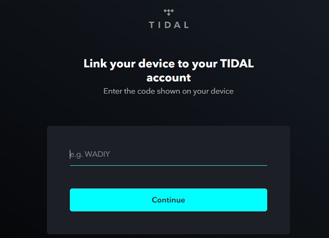 authorize device to tidal account on Tidal gui