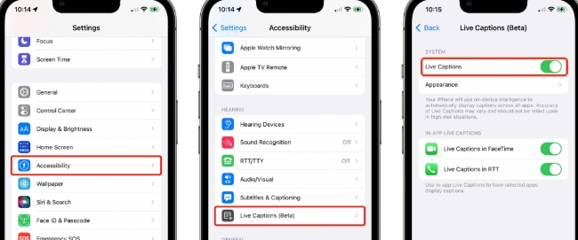 enable live caption on iphone
