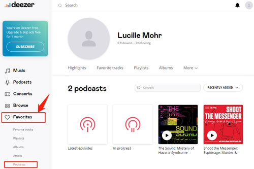 locate and download deezer podcasts