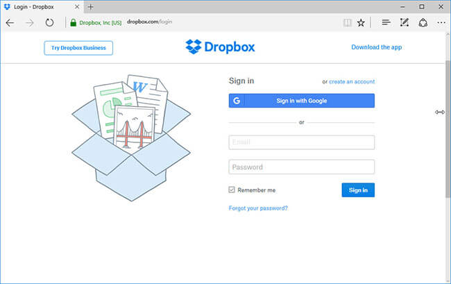 login dropbox to add files