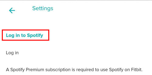 log in to spotify premium account on fitbit app