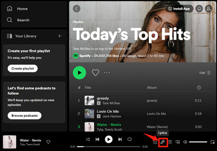 locate lyrics icon on spotify computer