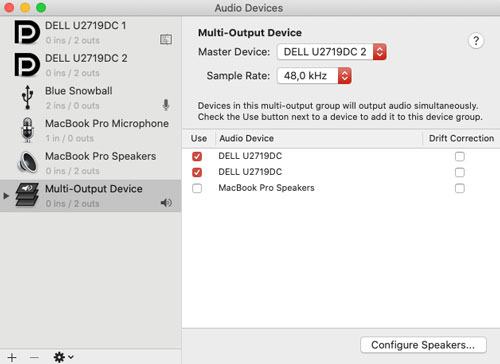 multi output device settings in mac