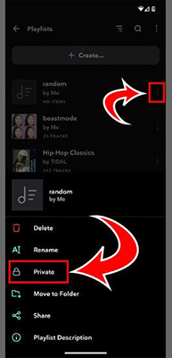 make tidal playlist public mobile