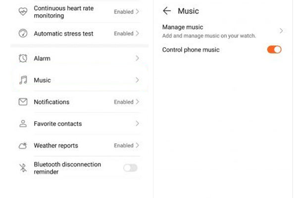 choose control phone music on health app