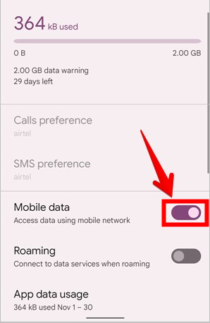 enable mobile data on android