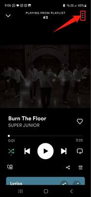 click on more option on spotify music now playing screen on android